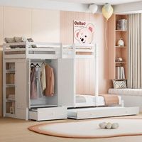 litera infantil de madera maciza 90 x 200 cm con cama nido armario y cajones