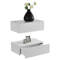 encasa set de 2 mesitas de noche de pared con cajon - blanco mate - 46x30x15cm