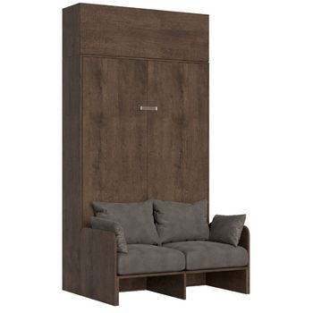 Mueble Cama 120x190 Cm Con Sofá Y Mueble Alto De Madera De Nogal Kanto-color Microfibra 41
