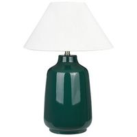 lampara de mesa de ceramica verde oscuro blanco crema 57 cm pantalla tela careta