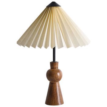 Lámpara De Mesa Moderna Pantalla De Madera De Mango En Forma De Cono Beige Tojsan