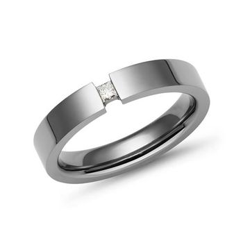 Anillo de tensión titanio brillante con diamante 0,05 ct