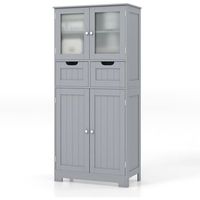 armario de bano de suelo con 4 puertas 2 cajones y estantes ajustables costway 60 x 30 x 128 cm