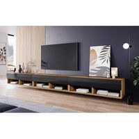 mueble de tv lowboard a 300 cm mueble de television mueble de salon con iluminacion led color wotannegro brillo