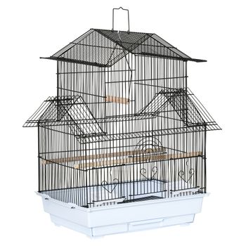 PawHut Jaula para Pájaros de Acero Pajarera con Bandeja Extraíble y 2 Comederos Pinzones Periquitos 50,5x41x63 cm Blanco  Aosom España