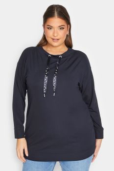 Yours Luxury Sudadera Azul Marino Cordón De Escote Con Estrellas, Mujer Curvy Y Tallas Grandes, Yours Luxury Capsule Collection