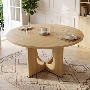 Mesa de comedor redonda efecto roble 4-6 personas 120x120 cm