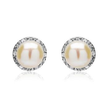 Pendientes 14 quilates oro blanco diamantes perlas