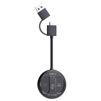 BlitzWolf® BW-LE524 Adaptador Transmisor de Audio USB bluetooth V5.4 Adaptador Rango de 50m Doble Conexión Baja Latencia