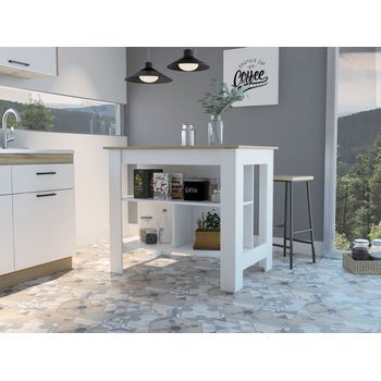 Isla De Cocina Antibacteriana Cala, Superficie Antibacterial Y Tres Estantes
