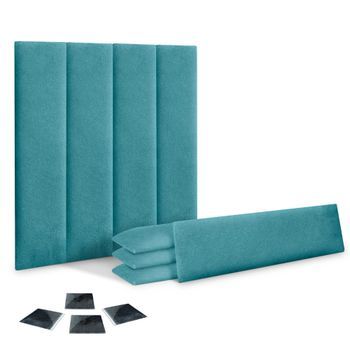 Dhome Juego De 8 Paneles Tapizados De Tela Autoadhesivos Para Pared Acústicos Absorbentes Protección Impactos Cabeceros (turquesa, 60x20cm, X8)