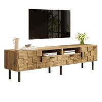 mueble de tv 160 cm mesa de tv para salon con diseno de mosaico 2 puertas y 2 cajones tablero de particulas natural y negro