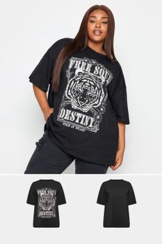 Yours Juego 2 Camisetas Algodón: Negro Y Tigre, Mujer Curvy Y Tallas Grandes, Yours