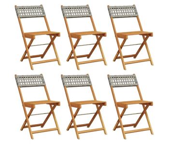 Vidaxl sillas de jardín plegables 6 uds madera maciza y ratán pe gris