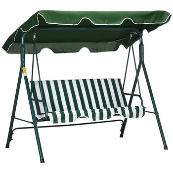 Outsunny Columpio Balancín de Jardín de 3 Plazas con Cojín Techo Ajustable y Marco de Acero 172x110x153 cm Rayas Verde y Blanco   Aosom España