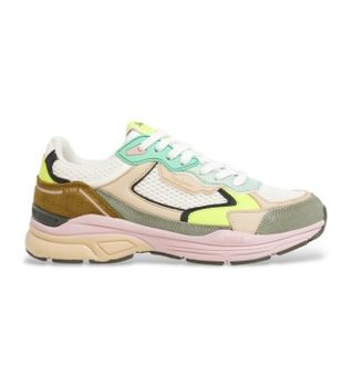 Pepe Jeans para mujer. PLS60032 Zapatillas de piel Dave Sport blanco, verde (37), Plano, Ante, Cordones, Casual