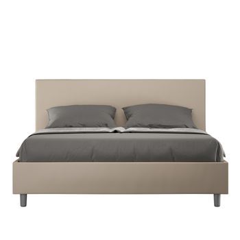 Cama Sin Somier Acolchada 160x210 Cuero Sintético Gris Paloma Adele