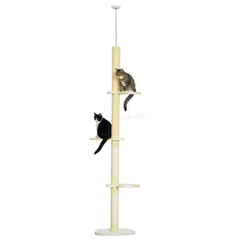 PawHut Árbol para Gatos de Suelo a Techo con Altura Ajustable Poste de Sisal y Bola para Jugar 47x34x220-260 cm Crema   Aosom España