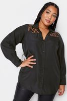 yours camisa negra con encaje en los hombros mujer curvy y tallas grandes yours