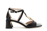 sandalias de piel napa con accesorio y parche en la parte trasera black