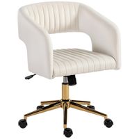homcom silla de escritorio con tela de aspecto de terciopelo silla de oficina ajustable en altura con funcion de balanceo crema