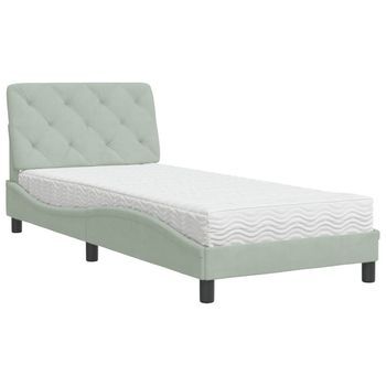 Cama Con Colchón Terciopelo Gris Claro 90x190 Cm Vidaxl