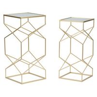 juego de 2 mesas auxiliares de metal dorado y cristal