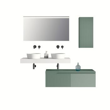 Composición Baño De Lavabo Doble 7 Piezas Venere Blanco / Salvia En Mdf
