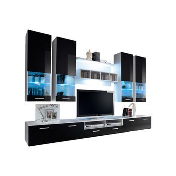 Composición De Muebles De Tv Diseño Colección Saga. Colores Blanco Y Negro.