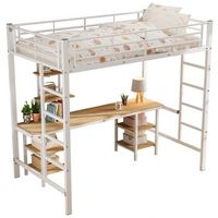 cama alta con escritorio y estantes litera metalica blanca 90x200 estructura de hierro con barrera
