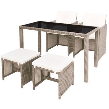 Set Comedor De Jardín 5 Piezas | Mueble De Jardín Y Cojines Ratán Sintético Beige