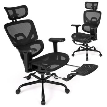 Costway Silla de Oficina de Malla con Reposapiés Giratoria Respaldo Alto Soporte Lumbar Dinámico Reposabrazos 3D y Reposacabezas Ajustable
