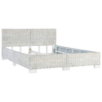 Cama Matrimonial | Cama Para Adultos | Estructura De Cama De Ratán Natural Gris 140x200 Cm