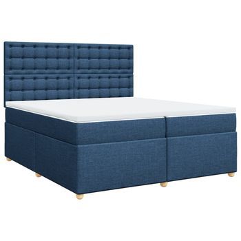 Cama Box Spring Con Colchón Tela Azul 200x200 Cm Vidaxl