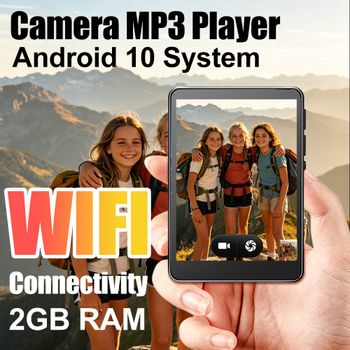 Reproductor MP3 con Cámara de 5MP y Android 10, Pantalla IPS de 2.83'', Google Play Store, WiFi/Bluetooth, 256GB Expandible, Compatible con Grabación de Video