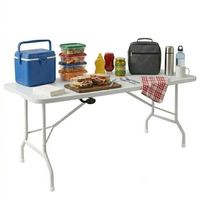 essence - mesa de jardin plegable 180x74x70 cm de camping y picnic portatil de resina blanca