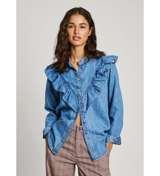 Pepe Jeans para mujer. PL305092 Camisa Katia azul (M), Casual, Denim, Manga larga, Sostenible