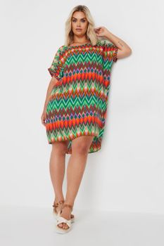 Yours Vestido Fresco Corto Verde En Zigzag, Mujer Curvy Y Tallas Grandes, Yours