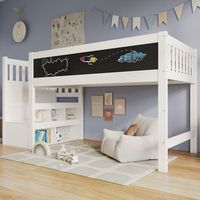 cama alta para ninos con pizarra blanca y negra almacenamiento y barrera de seguridad 90x200 cm blanca - con somier de listones