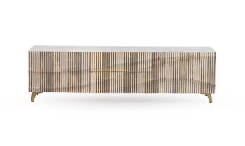 Mueble tv de 2 puertas y 2 cajones patinado blanco de madera de mango