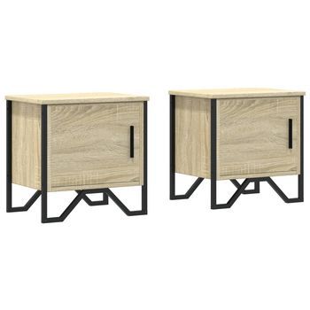 Pack 2 Uds Mesitas De Noche | Mesilla De Noche Contrachapado Color Roble 40x30x40 Cm