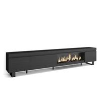 mueble tv  television  muebles de salon almacenaje  288x57x35 cm  para tv gran formato  chimenea electrica xxl  diseno industrial  estilo moderno  negro