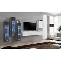 conjunto de muebles para salon mural switch xiii de diseno en colores blanco brillante y gris