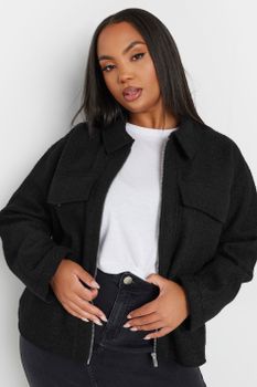 Yours Cazadora Corta Negra Tejido Bouclé, Mujer Curvy Y Tallas Grandes, Yours