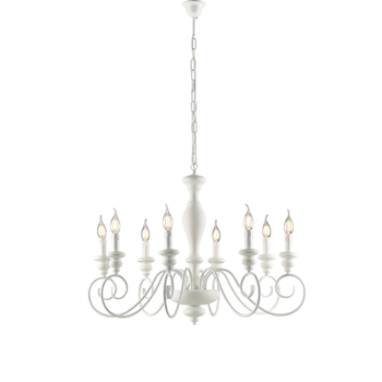 Lámpara De Araña Cascina De Madera Y Hierro Lacado Blanco Shabby 8 Luces 121 Ø82 Bl265-8-bco