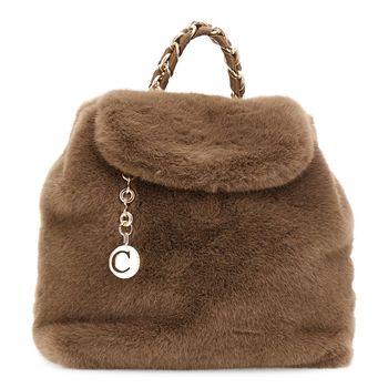 mochila suave con detalle de pelo y cadena. mink