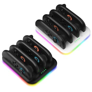 JYS JYS-NS2303 Switch2 Joy-Con Dock de Carga 4 en 1 Tipo-C Carga Rápida Indicadores LED Iluminación RGB Soporte de Carga