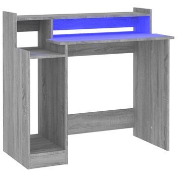 Mesa De Escritorio | | Escritorio De Despacho | Escritorio Con Led Madera Contrachapada Gris Sonoma 97x45x90 Cm