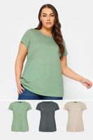 yours juego 3 camisetas verde gris y beige mujer curvy y tallas grandes yours