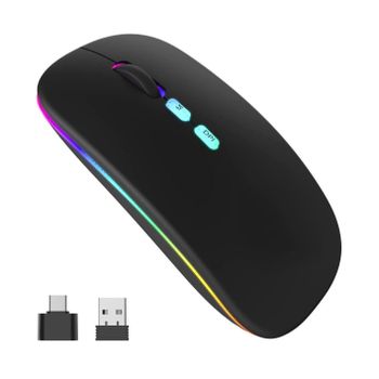Ratón inalámbrico recargable con botón de silencio de retroiluminación con receptor USB y adaptador tipo C para USB 2,4 GHz y 7 colores, ratón inalámbrico delgado de 3 dpi 800/1200/1600 dpi Compatible